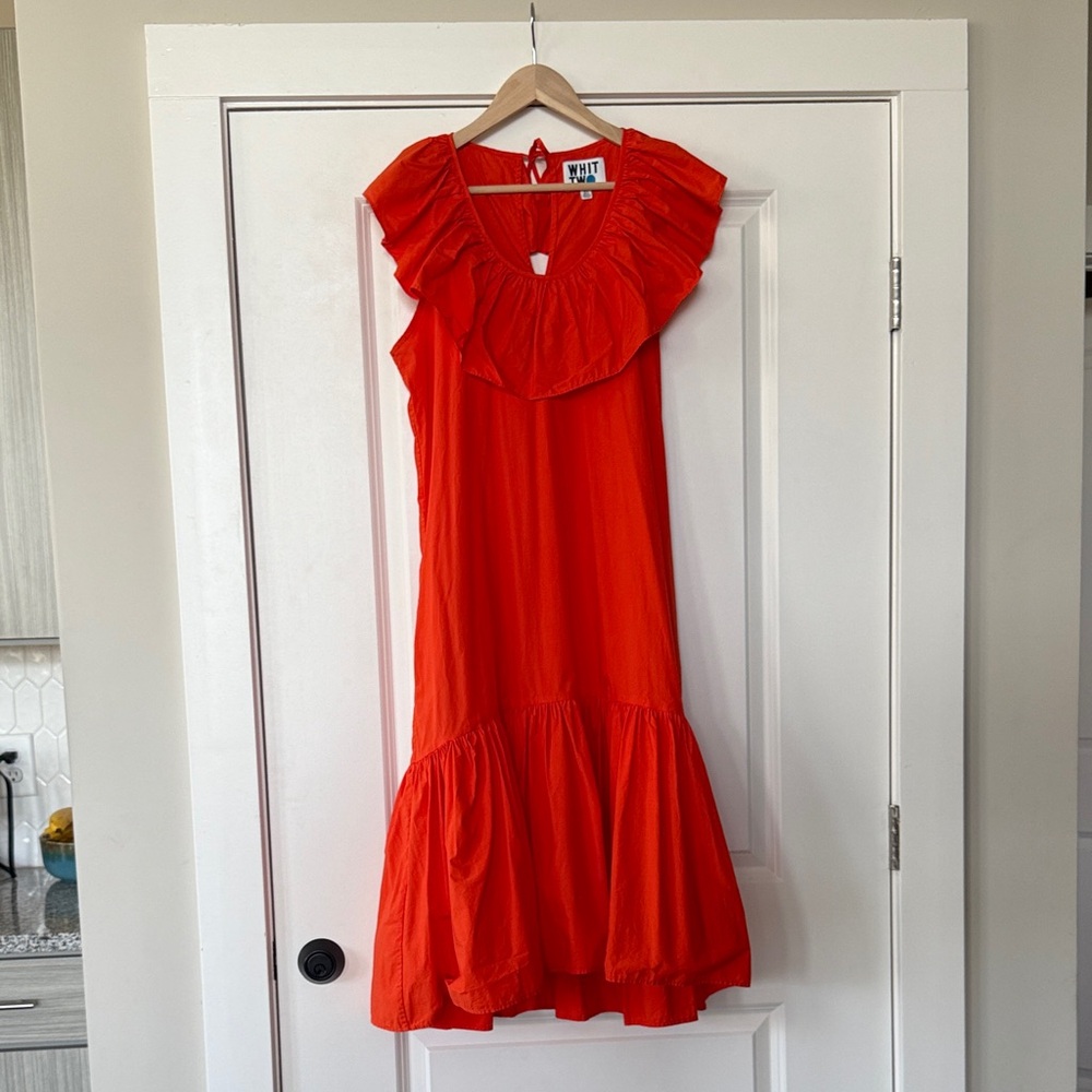Anthropologie WHIT Two Orange Ruffle Neck Sleeveless Dress